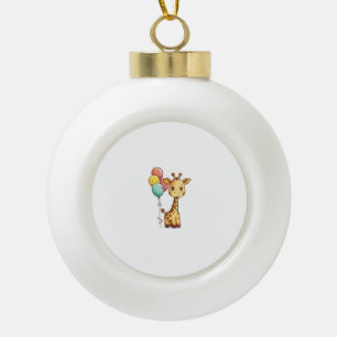 Cute Giraffe With Balloons Ceramic Ball Christmas Ornament