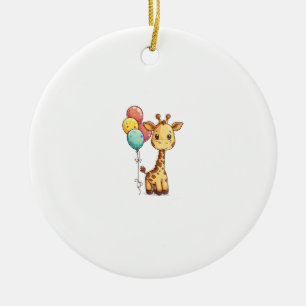 Cute Giraffe With Balloons Ceramic Ornament