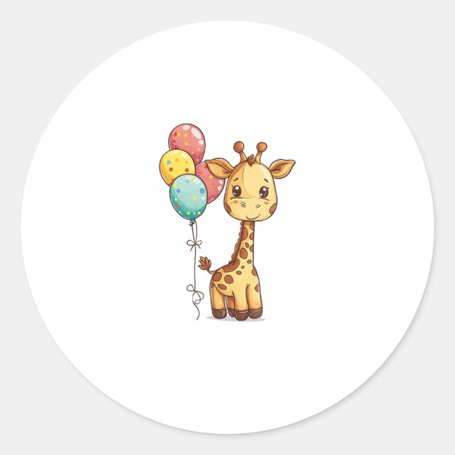 Cute Giraffe With Balloons  Classic Round Sticker (Front)