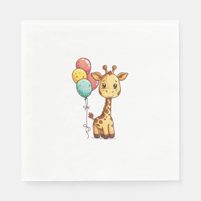 Cute Giraffe With Balloons  Napkins (Front)