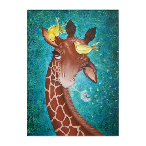 Cute Giraffe with Birds Painting Acrylic Print