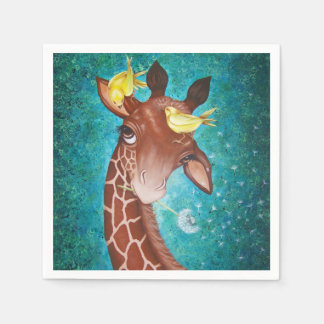 Cute Giraffe with Birds Paper Napkins
