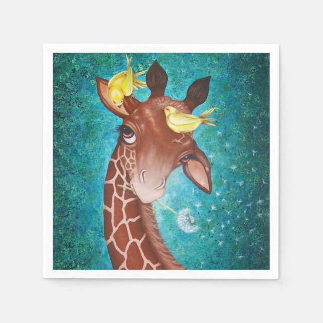 Cute Giraffe with Birds Paper Napkins (Front)