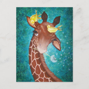 Cute Giraffe with Birds Postcard