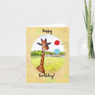 Cute Giraffe with Birthday Balloons Card