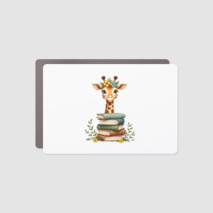 Cute Giraffe With Book Floral Bookworm Librarian B Car Magnet