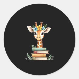 Cute Giraffe With Book Floral Bookworm Librarian B Classic Round Sticker