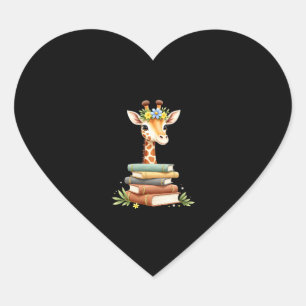 Cute Giraffe With Book Floral Bookworm Librarian B Heart Sticker