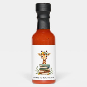 Cute Giraffe With Book Floral Bookworm Librarian B Hot Sauces
