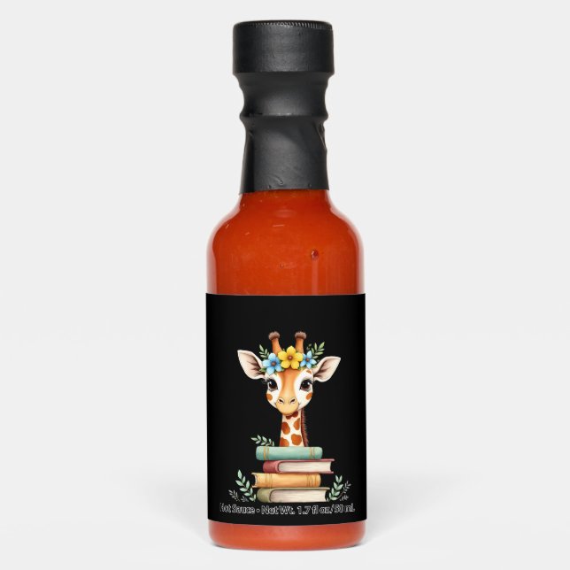 Cute Giraffe With Book Floral Bookworm Librarian B Hot Sauces (Front)