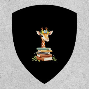 Cute Giraffe With Book Floral Bookworm Librarian B Patch