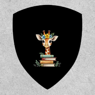 Cute Giraffe With Book Floral Bookworm Librarian B Patch