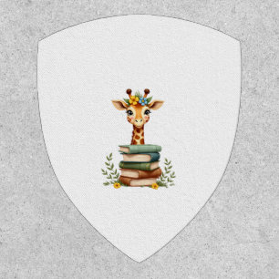 Cute Giraffe With Book Floral Bookworm Librarian B Patch