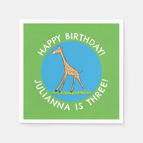 Cute giraffe with butterfly cartoon birthday napkins