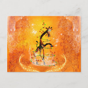 Cute giraffe with christmas tree holiday postcard