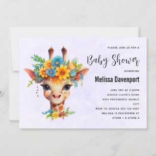 Cute Giraffe with Floral Crown Baby Shower Invitation