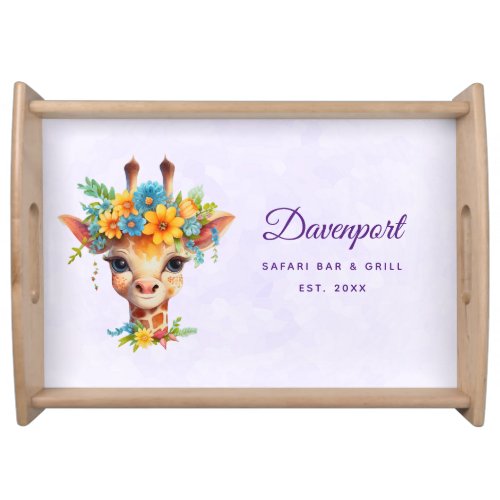 Cute Giraffe with Floral Crown Bar  Grill Serving Tray