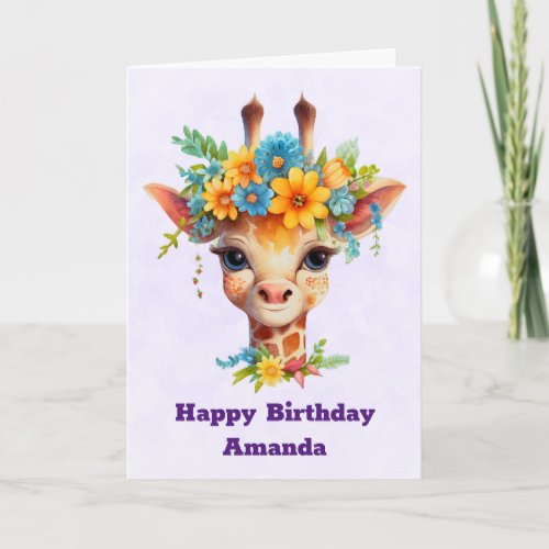 Cute Giraffe with Floral Crown Birthday
