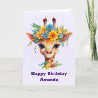 Cute Giraffe with Floral Crown Birthday