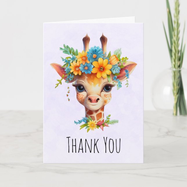 Cute Giraffe with Floral Crown Card (Front)