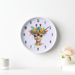 Cute Giraffe with Floral Crown Clock