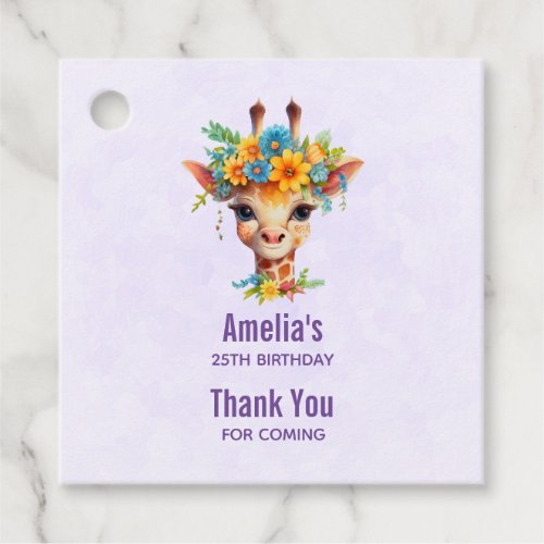 Cute Giraffe with Floral Crown Favor Tags