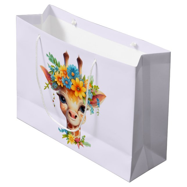Cute Giraffe with Floral Crown Large Gift Bag (Front Angled)