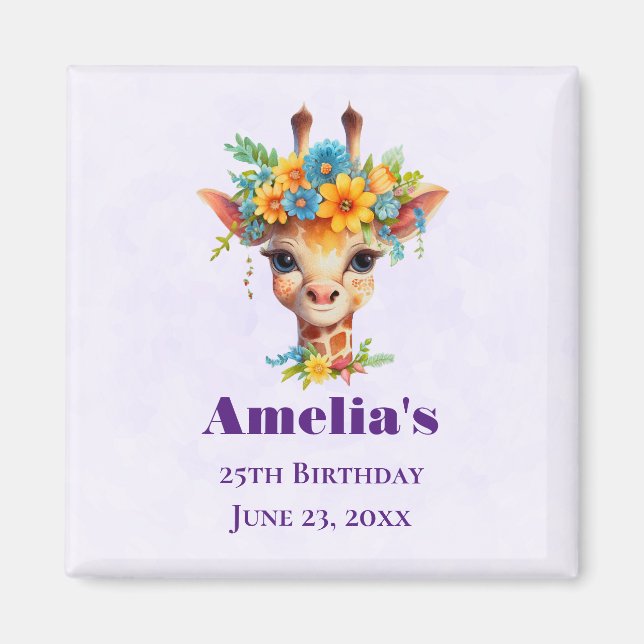 Cute Giraffe with Floral Crown Magnet (Front)