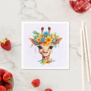 Cute Giraffe with Floral Crown Napkins