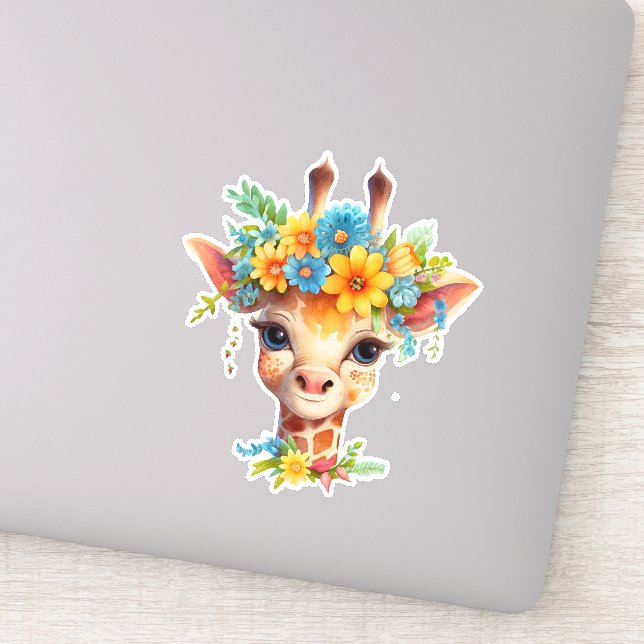 Cute Giraffe with Floral Crown Sticker (Detail)