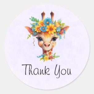 Cute Giraffe with Floral Crown Thank You Classic Round Sticker