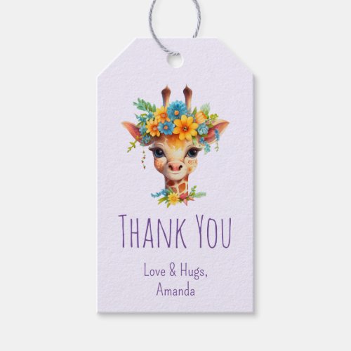 Cute Giraffe with Floral Crown Thank You Gift Tags