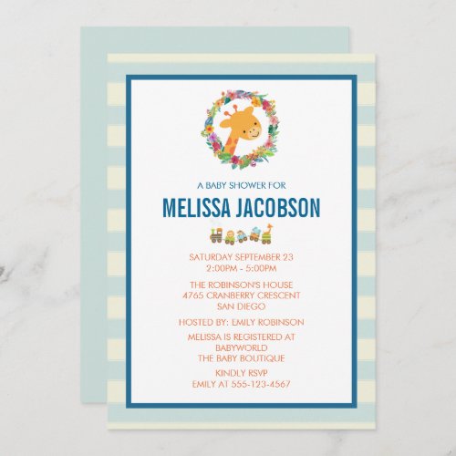 Cute Giraffe with Floral Wreath Baby Shower Invite