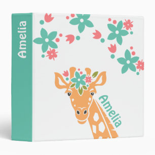 Cute Giraffe with Flower Crown Personalised 3 Ring Binder