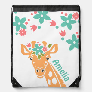 Cute Giraffe with Flower Crown Personalised Drawstring Bag
