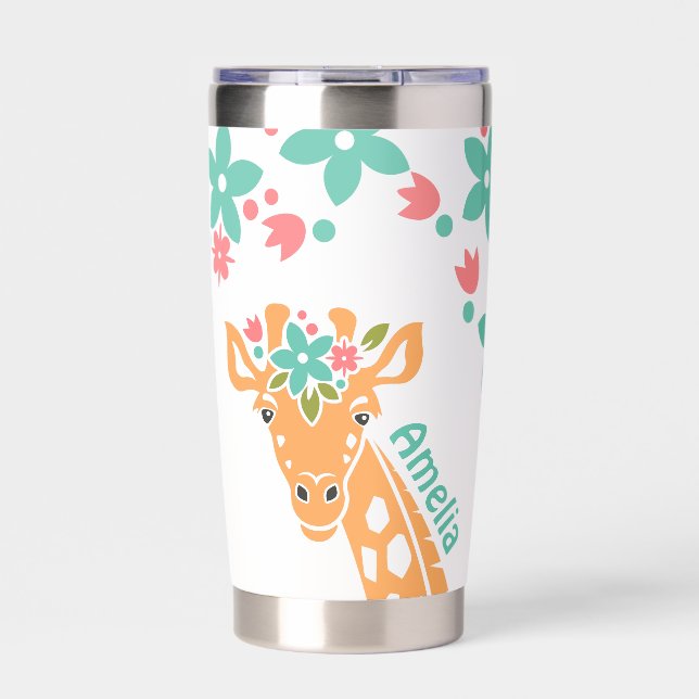 Cute Giraffe with Flower Crown Personalised Insulated Tumbler (Front)