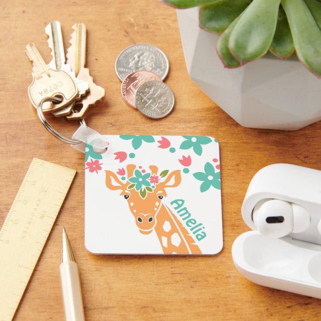 Cute Giraffe with Flower Crown Personalised Keychain (Desk)