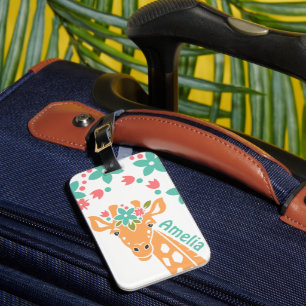 Cute Giraffe with Flower Crown Personalised Luggage Tag