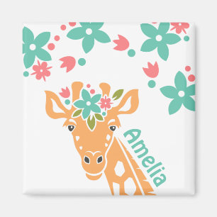 Cute Giraffe with Flower Crown Personalised Magnet
