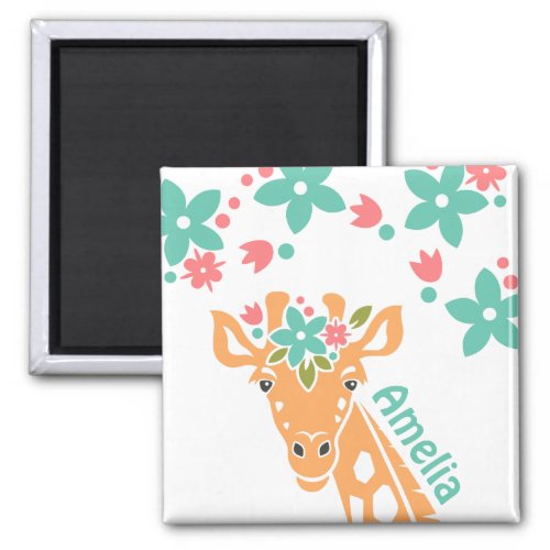 Cute Giraffe with Flower Crown Personalised Magnet