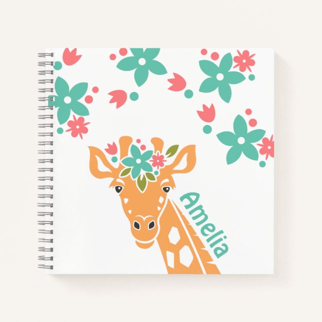 Cute Giraffe with Flower Crown Personalised Notebook (Front)