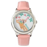 Cute Giraffe with Flower Crown Personalised Watch
