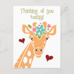 Cute Giraffe With Flowers Thinking Of You Postcard