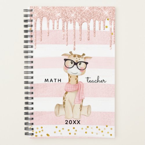 Cute Giraffe with Glasses Math Teacher Planner