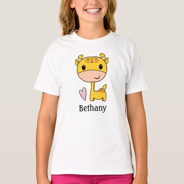 Cute Giraffe With Heart Pesonalized  T-Shirt (Front)