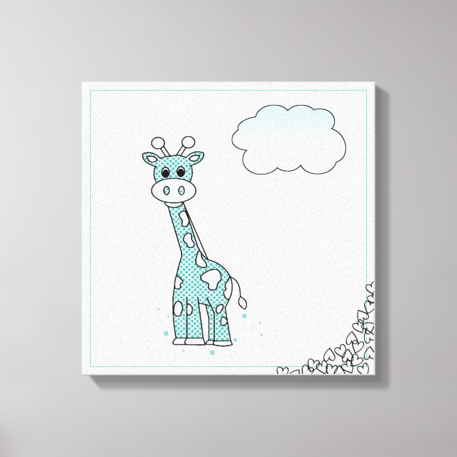 Cute Giraffe with Hearts and Clouds Canvas Print (Front)