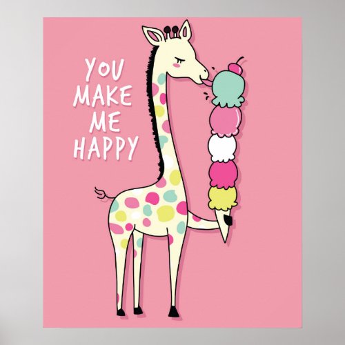 cute giraffe with ice cream poster