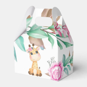 Cute Giraffe with Pink Peony Girl Baby Shower Favor Boxes