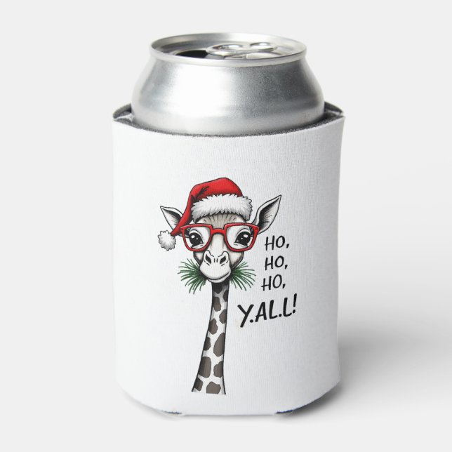 Cute Giraffe With Santa Hat Merry Xmas Giraffe Lov Can Cooler (Can Front)