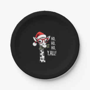 Cute Giraffe With Santa Hat Merry Xmas Giraffe Lov Paper Plates